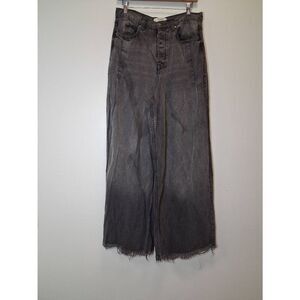 We free People womens 29 hi rise wide leg jeans pants gray distressed frayed